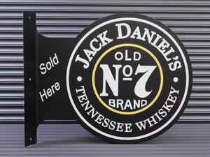 【JACK DANIEL'S No.7 ・ジャックダニエル】※《フランジメタルサイン・両面プリント》 アメリカン雑貨　ブリキ看板　ガレージ