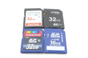 L2632 フォーマット済 SDカード SDHC 4点まとめ 32GB 16GB SanDisk Transcend ELECOM TDK 他 メモリーカード クリックポスト