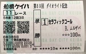 現地単勝馬券 セラフィックコール ダイオライト記念 2024 船橋競馬場 JRA 競馬 ムルザバエフ