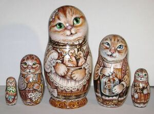 Art hand Auction Productos varios rusos ☆ Neko Matryoshka Farm Cats Sepia (5P) H15cm El último trabajo de Mira, trabajos hechos a mano, interior, bienes varios, ornamento, objeto