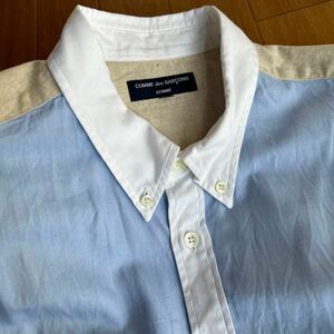 COMME des GARCONS HOMME /Mサイズ/メンズ半袖シャツ/ボタンダウン/本体綿50麻50別布綿100/日本製