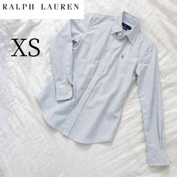 ラルフローレン 長袖シャツ RALPH LAUREN オックスフォードシャツ　ボタンダウン　XS S ストライプ　ロゴ　レディース