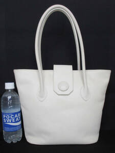  leather handbag shoulder eggshell white 45cm ( long-term storage )