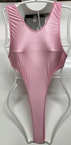  super high leg Leotard lustre Sakura color L half see-through Spandex combination 