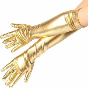 224032 super lustre long fake leather metallic gloves gold color silver gila Tokyo .. shipping 