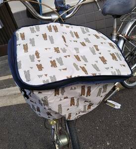 自転車用品　２段式前カゴカバー　電動アシスト車カゴ対応 　便利な両開き♪　防水　【ブラウンベア(薄茶地:熊柄)】 keia 川住製作所　