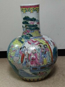 ｒ6030620　中国 大花瓶 時代物　色絵　飾壺　景徳鎮　大清乾龍年製　