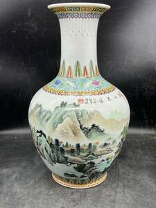 r6032915 中国古玩 色絵 花器 在銘　中華陶芸　花瓶 