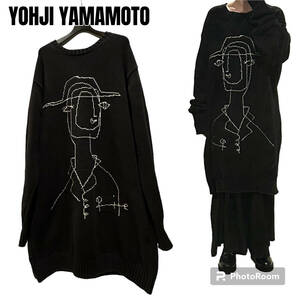 Yohji Yamamoto ヨウジヤマモト ロング丈ニットHR-K13-092男女兼用 POUR HOMME 16AW Rie Knit 宮沢りえ 刺繍 セーターカーディガン ワイズ