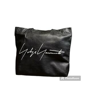 Yohji Yamamoto 青山　ロゴ　レザー　トートバッグ ブラック　大きい　ヨウジヤマモト　ワイズ　シグネチャー　牛革