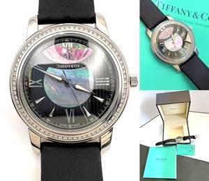  guarantee attaching rare TIFFANY Tiffany Mark diamond black shell round Rome n Date 37mm man woman clock black 