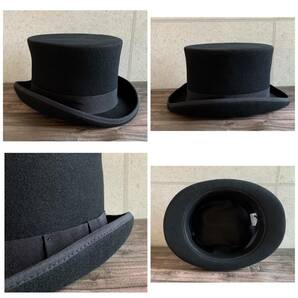帽子 シルクハット トップハット TOPHAT ウール100% 秋冬 ハード 紳士帽 ブラック フェルトハット M 男女兼用 ブラックの画像2