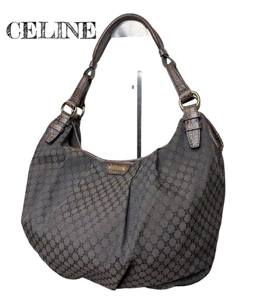 美品☆ CELINE セリーヌ マカダム トートバッグ 茶 ブラウン クロコ型押しレザー キャンバス A4収納 ワンショルダー