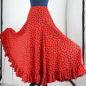 [ free shipping ][ beautiful goods flamenco costume ]... red × polka dot faruda on a grand scale spread hem skirt Flamenco tango 