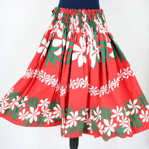 [ free shipping ][ hula dance for costume ] red green white lauae*tiare pattern pauskirt Hawaiian flair skirt red 