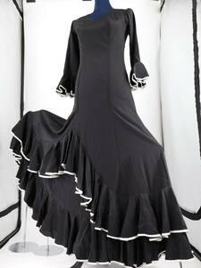 [ free shipping ][ beautiful goods flamenco costume ] half gloss black × gorgeous frill CANELA PURA SEVILLA MAGNA dress on a grand scale spread hem Flamenco tango 