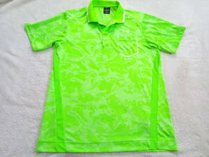 超美品　OAKLEY オークリー　ゴルフ　ネオンカラーライムグリーン　ボタニカル総柄デザイン　メンズポロシャツ　US・M　JP・L