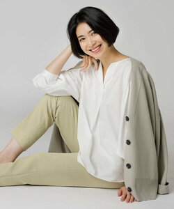 UNFILO*[ light weight ] cotton Mix knitted cardigan beige group Onward . mountain *sizeM