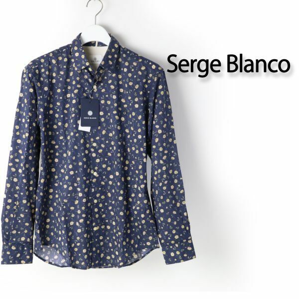 767b 新品 Serge Blanco セルジュブランコ 長袖 フラワー プリントシャツ メンズ カジュアル シャツ 花柄 綿100% M