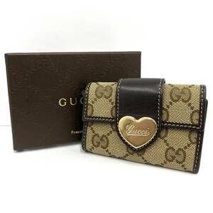 【A】GUCCI　グッチ　キーケース　203551　GGキャンバス　ラブリー　ハート　ブランド　小物　鍵入れ　箱あり　ブラウン系　現状品【183】