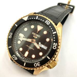 【K】SEIKO セイコー　4R36-07G0　5スポーツ　腕時計　稼働　黒文字盤　裏スケ　自動巻き　シースルーバック　ブラック×ゴールド【3983】