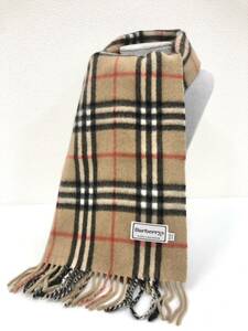 【A】Burberry　バーバリー　ノバチェック　マフラー　ストール　カシミヤ　定番柄　チェック　ベージュ　フリンジ　小物　男女兼用【210】