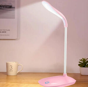  pink color LED desk top light battery built-in USB rechargeable lighting .. bedside reading also 3 -step style light with function 360 times. angle adjustment . possibility 