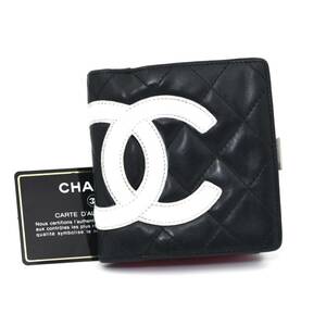 [ 1円 ] CHANEL シャネル カンボンライン がま口 二つ折り財布 ブラック系 ピンク系 ココマーク ホワイト系 シルバー金具 シールカードあり