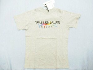 1PIU1UGUALE3 RELAXウノピゥウノウグァーレトレ 新品 メンズ レインボー刺繍ダブルロゴ半袖Tシャツ L グレーUST-22053★ネコポス可能★o092
