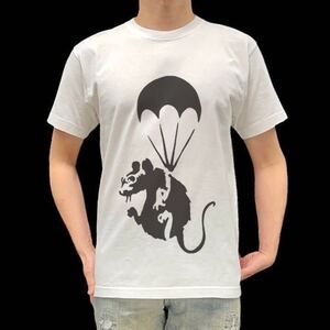 未使用 新品 ビッグ プリント BANKSY バンクシー パラシュート ネズミ グラフィティ Tシャツ S M L XL オーバーサイズ XXL~5XL ロンT 対応