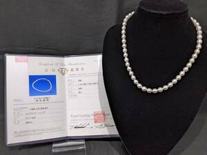 【EJ6043】1円～ 淡水真珠 パールネックレス 白色 オフラウンド シェイプ 6.5-7.5mm SILVER 重量約29.8g 約40cm 鑑別書付き