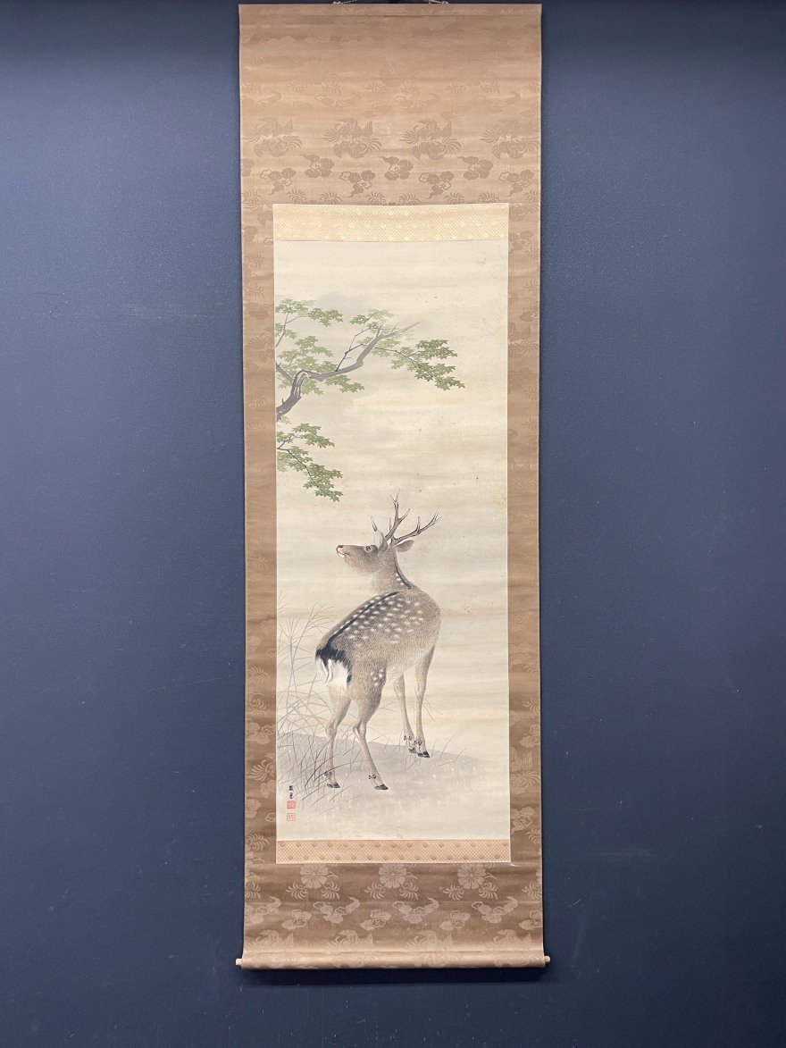 [Copy] [One lantern] vg7437(Harugaku Mori)Deer picture Kishi mountain range teacher Kyoto person, painting, Japanese painting, flowers and birds, birds and beasts