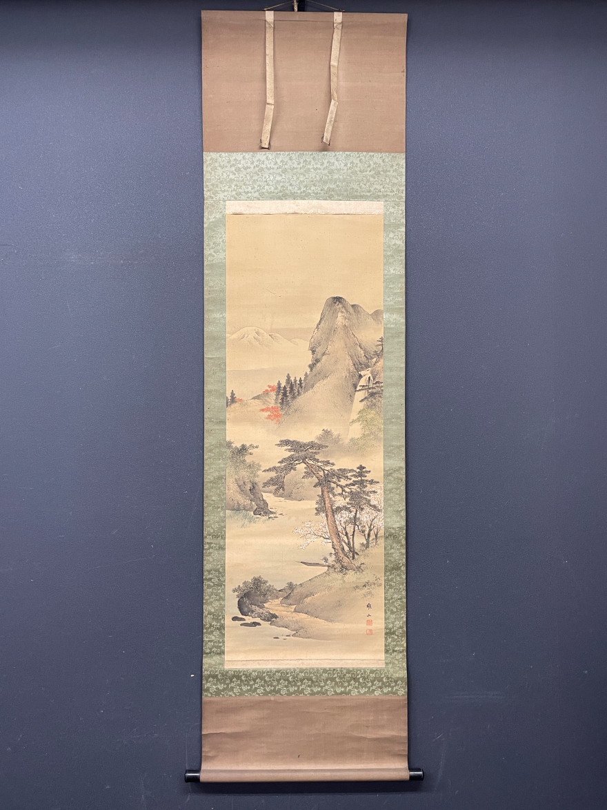 [Copy][One Light] vg7532(Mori Yuzan)Four Seasons Landscape Painting with Box, Studied by Mori Kansai, Painting, Japanese painting, Landscape, Wind and moon