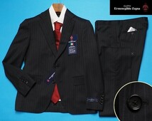 新品17.3万円 大手百貨店扱い 10マンス『Ermenegildo Zegna ゼニア TRAVELLER 伊製生地』ウール100% ストライプ スーツAB6黒(A) 1513081_画像1