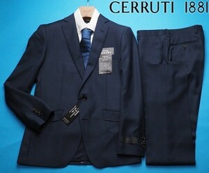 新品10.8万円 大手百貨店扱い 秋冬『CERRUTI チェルッティ 伊製生地』ウール100% ギャバジン チェック柄 スーツA4紺(B) 1004261