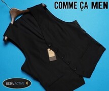 新品定価2.2万円 COMME CA MEN コムサメン 春先【REDA ACTIVE 伊製生地】ウールトロピカル ソリッド ジレ/ベストXXL黒(05) 01VY01_画像1