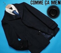 新品定価6.4万円 COMME CA MEN コムサメン カシミヤ/ウールビーバー イタリアンカラーハーフコートM紺(09) 10WA05_画像1