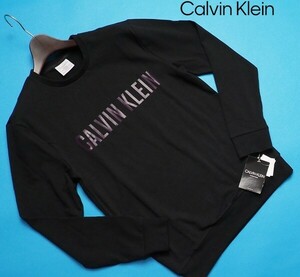 新品正規品 Calvin Klein カルバンクライン 春先最旬 ストレッチコットン スウェット トレーナー US:S JP:M 黒(W11) NM1960