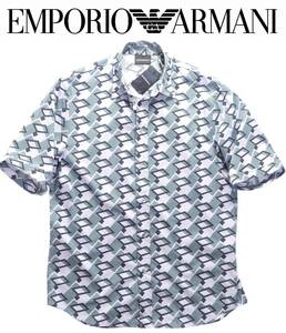 春夏物53,000円新品EMPORIO ARMANI★これ一枚でお洒落が完成するモダン幾何学柄オーバーサイズ半袖シャツ【欧米XL＝日本XXL～3XL】