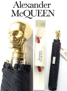 136,000 jpy new goods ALEXANDER MCQUEEN/ Alexander * McQueen * brass metal. Skull head . shines gentleman for folding umbrella 