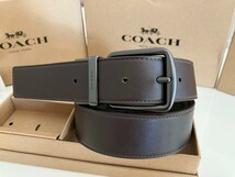 COACH　コーチ　新品　リバーシブル　ブラウン　シグネチャー　馬車バックル　回転可能　フリーサイズ メンズベルト_画像7