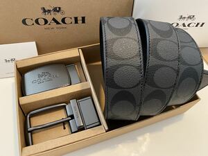 COACH リバーシブル コーチメンズ シグネチャー フリーサイズ PVC xレザー　ベルト