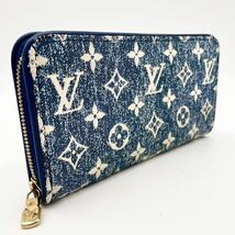 【極美品】Louis Vuitton ルイヴィトン M81226 モノグラムジャガード デニム マリーヌ ジッピーウォレット 長財布 青 白 総柄 レザー_画像1