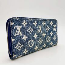 【極美品】Louis Vuitton ルイヴィトン M81226 モノグラムジャガード デニム マリーヌ ジッピーウォレット 長財布 青 白 総柄 レザー_画像2