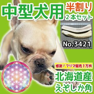 ■ 中型犬用 ■ 天然 北海道産 蝦夷鹿の角 ■ 半割り 2本セット ■ 犬のおもちゃ ■ 無添加 エゾシカ ツノ 鹿の角 犬 ■ 34211