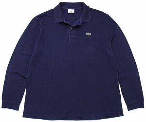 ★90s LACOSTEラコステ ワンポイント コットン 鹿の子 長袖ポロシャツ 紺 5★109 オールド ビンテージ フレンチ ユーロ ヨーロッパ