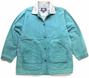 ★90s Woolrichウールリッチ ラグ柄 コットンライナー キャンバス フィールドコート エメラルドグリーン W-XL★ジャケット オールド