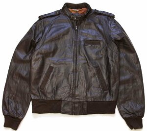 ★80s MEMBERS ONLYメンバーズオンリー スタンドカラー シングルライダース レザージャケット 焦げ赤茶 42L★ビンテージ オールド