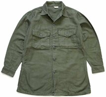 ★60s 米軍 U.S.ARMY コットンサテン ユーティリティシャツ オリーブグリーン 15.5★M ビンテージ ミリタリー_画像1