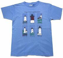 ★90s USA製 Cape Cod Lighthouses 灯台 アート コットンTシャツ ライトブルー L★オールド クルーネック_画像2